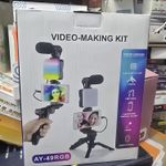 Complete AY-49 RGB Vlogging Kit With Tripod, LED Panel Light, Remote & Microphone For Mobile Filming