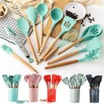 product_image_name-Generic-ChefMate™ 12-in-1 Green Silicone Cooking & Serving Spoon Set with Holder-5