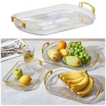 product_image_name-Generic-3Pcs Acrylic Serving Trays Set for Kitchen Rectangular Stylish Design Fancy Coated Golden Handle-3