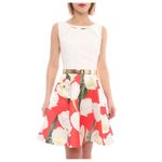 White And Red Skater Dress With Free Belt