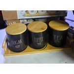 3pcs Ceramic Canister Set – 800ml with Bamboo Stand