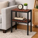 product_image_name-Generic-Mahogany Wooden Side Table – Black Slatted Top-1
