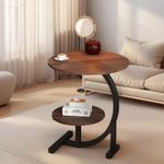 product_image_name-Generic-Double-layered round coffee table, C-shaped side table with storage shelf, easy-to-assemble casual small table.-1