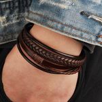 product_image_name-Fashion-1pc 21cm Brown Mens Braided Bracelet Leather Cuff Angle Wristband,Trendy Multi-Layer Braided Bracelet With Alloy Magnetic Clasp For Men - Fashionable Accessory-1