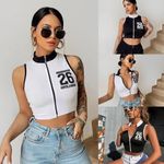 ladies classic front zip Crop Top