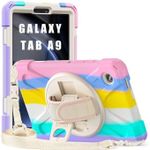 Proelite RUGGED 3 Layer Armor case Cover for SAMSUNG A9 with Hand Grip and Rotating Kickstand with Shoulder Strap-COLORFUL 