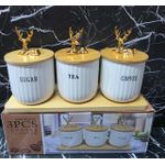4-Piece Heavy-Quality White Ceramic Canister Set with Bamboo Lids 