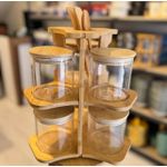 360° Rotating Bamboo Spice Rack with 6 Large Spice Bottles (300ml)