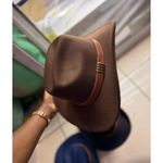 product_image_name-Fashion-Elegant Brown Felt Cowboy Hat with Brown Leather Belt Band-1