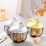 product_image_name-Generic-Stylish Metal Wire Egg Basket with Ceramic Chicken Cover & Handles-1