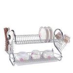 product_image_name-Generic-2-Tier Stainless Steel Dish Drying Rack 18" - Large Dish Drainer With Utensil & Glass Holders For Kitchen Countertop-1