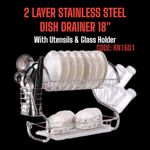 product_image_name-Generic-2-Tier Stainless Steel Dish Drying Rack 18" - Large Dish Drainer With Utensil & Glass Holders For Kitchen Countertop-2