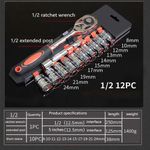 product_image_name-Generic-12 Pcs Ratchet Wrench Socket set, 1/2" drive CR-V socket spanner tools-1