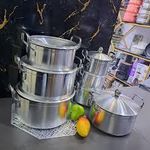 product_image_name-Generic-14-Piece Heavy-Duty Silver Household Cooking Pot Set With Lids & Serving Utensils-2