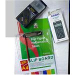 Exam stationeries calculator/Set/Log table, clear board, pencil all