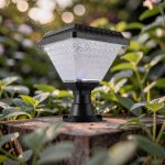 Solar Garden Post Lamp with Bright LED and Modern Decorative Design