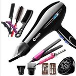 product_image_name-Canye-Blow Dry Hair Dryer - Black With Accessories, Combs & Flat Iron - Full Set.-2