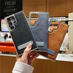 product_image_name-Generic-For Galaxy S23 Ultra Case Leather, With Stand Leather Case, Luxury Vegan Leather Case For Galaxy S23 Ultra, Shockproof Phone Case-(Grey)-3