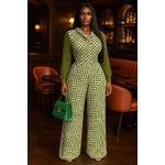 Green Checkered Wide-Leg Jumpsuit