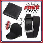 MEN'S LEATHER WALLET HOLDER PURSE POCKET + CAP & BELT //  BELT FOR MEN // WALLET FOR MEN // WATCH FOR MEN