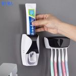 Wall Mount Toothpaste Dispenser With 5pcs Toothbrush Holder Set