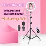 12 Inch LED Ring Light With 210mm Stand Tripod, Wireless Lapel microphone and Bluetooth Remote