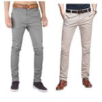 Soft Khaki Mens Trouser Stretch Slim Fit Casual- Light Grey & Off-Whitte