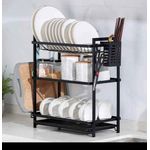 3-Tier Metallic Dish Rack Black – Durable Kitchen Plate & Bowl Holder