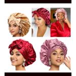 product_image_name-Generic-Satin Smooth Satin Bonnet For Women Jumbo Hair Bonnet Stretchy Tie Band-Gold-3