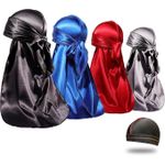 product_image_name-Fashion-4PCS Silky Durags For Men Women 360 Waves With 1 Wave Cap, Silky Satin Durag Extra Long Tails-1