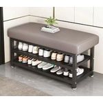 Grey shoe rack with built in bench