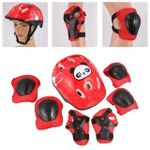 product_image_name-Generic-7pcs Red Cycling Hard Protective Helmet and 6pcs Protective Guards -1