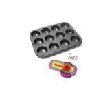 Black 12 Hole Muffin Tin / Baking Tin Plus Measuring Cup Set