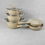 Beige Nonstick Cookware Set With Comfortable Grip