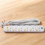 Jsb 6 Way Premium Quality Hard ABS Power Strip Multi Socket Design 5M Cable Power Extension