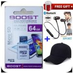 Boost Up 64GB  Micro SD Memory Card +Earphones + Cap.