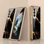 Luxury Black Gold Marble Cover for Samsung Galaxy Z Fold 3 – Stylish Shockproof Case with Built-in Screen Protector & Camera Lens Cover
