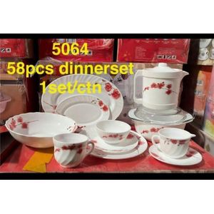 58pcs red flowered ceramic Dinnerset