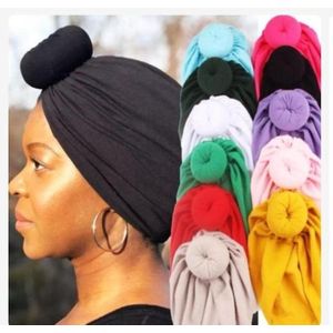 Classy Turban Hats Soft Donut Cotton Headband For Women-black -1pc