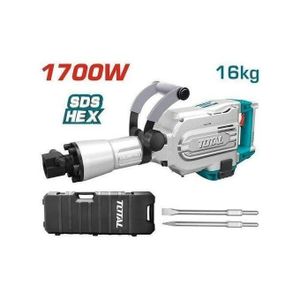 TOTAL Industrial powerful 1700W Electric Demolition Hammer – 50J Impact Energy, 1400 BPM, Heavy-Duty Breaker with Point and Flat Concrete Chisels , Professional Jackhammer for Concrete, Brick & Masonry