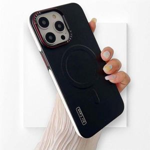 Apple iPhone 13 Pro Max Luxury Matte Leather Magnetic Aircase – MagSafe Wireless Charging Compatible Shockproof Bumper Cover, Soft Leather Anti-Scratch Protective Phone Case (Blackish)