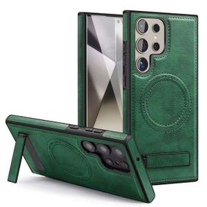 Green Luxury Premium Leather Magnetic Case with MagSafe Compatibility for Samsung Galaxy S22 Ultra - Elegant, Premium, Wireless Charging Friendly with Shockproof Design