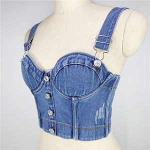 Fashion Women Detachable Ss Crop Top Retro Denim Corset Club Camis