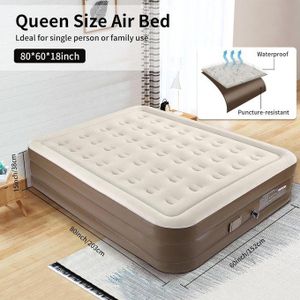 Inflatable queen size airbed mattress with inbuilt pump COMFORT CONVENIENCE TRAVEL-READY Plus Free - ELECTRIC Pump And 2 Pillows