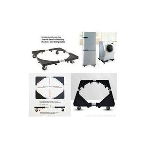 Adjustable Black Washing Machine & Fridge Stand Trolley - 138kg Capacity, Lockable Wheels
