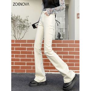 Fashion (White)Cotton White High Waist Casual Flared Jeans Women 2021  Spring New Slim Slimming Denim Trousers Office Lady Denim Flared Pants ACU