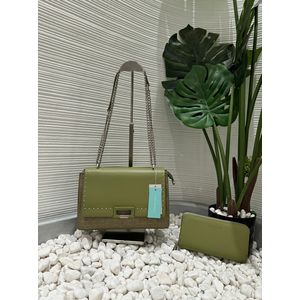 Elegant Green Handbag & Matching Wallet Set – Chain Strap Shoulder Bag with Stylish Design and Durable Finish