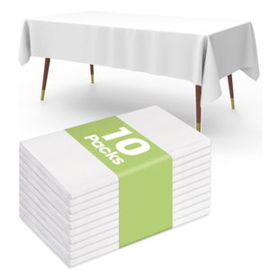 TodyJeyHo Table Cloth Disposable 10 Pack  Decorative Tablecloths for Rectangle Tables, White Plastic Cover, Leakproof & Sturdy, White  54 x 108 Inch Table Cloths