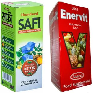 Safi Internal Detox Syrup Natural Blood Purifier + Enervit Multivitamin Syrup Food Supplement