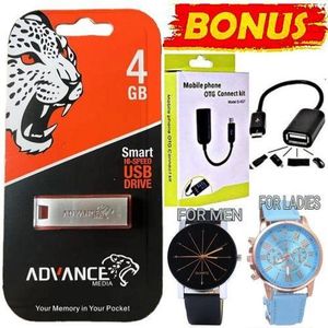 Advance Ultra-Fast 4GB USB 3.0 Flash Drive & OTG Cable For All Your Devices (OTG) + LADIES LUXURIOUS WRIST WATCH & MEN WATCH